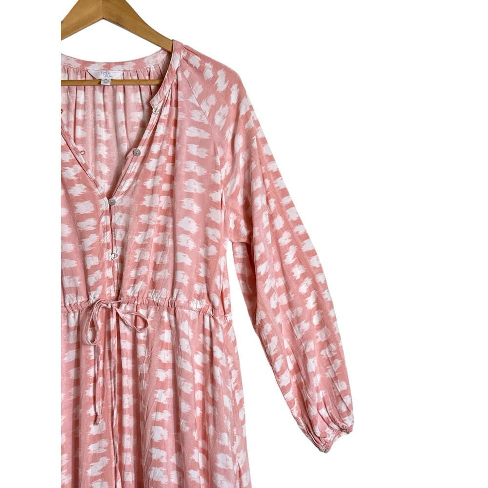 Time & Tru Women’s Boho Peasant Brushstroke Print Tie-Waist Dress in Pink Sz XL - Picture 4 of 9